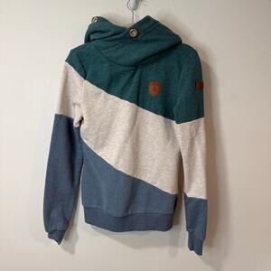 Wanakome Women's Selene Hoodie Sweatshirt Pullover Colorblock Blue Cream Small